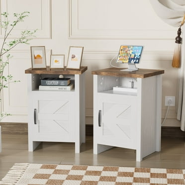Devoko Nightstand Set of 2 Farmhouse Nightstand with Storage Shelves Bedside Tables End Table for Bedroom Modern Wood Side Table Living Room,White