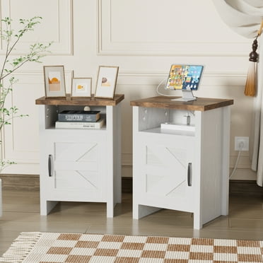 Devoko Nightstand Set of 2 Farmhouse Nightstand with Storage Shelves Bedside Tables End Table for Bedroom Modern Wood Side Table Living Room,White