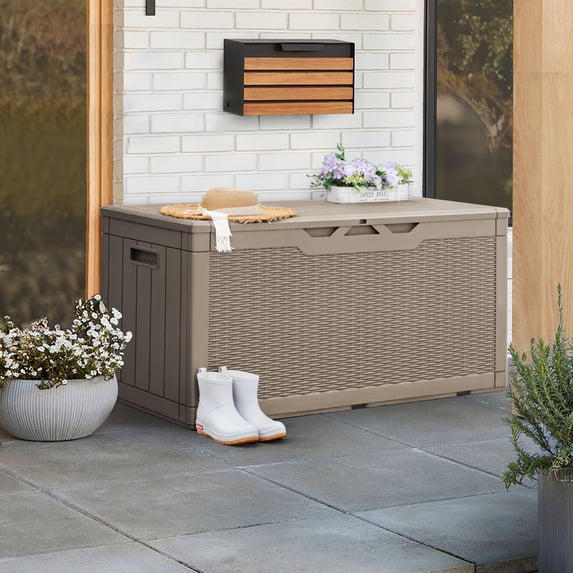 Vineego Outdoor 100 Gallon Resin Deck Box, Brown