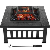Devoko Outdoor 32" Square Metal Fire Pit with Cover and Poker, Black