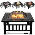 thumbnail image 1 of Devoko Outdoor 32" Square Metal Fire Pit with Cover and Poker, Black, 1 of 7