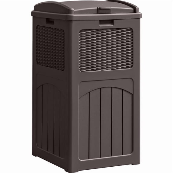 Devoko 35 Gallon All-Weather use Trash bin with Lid, Patio Resin Hideaway Trash Can with Waterproof for Backyard, Dark brown