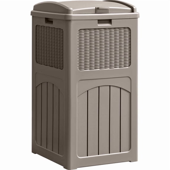 Devoko All-Weather use Trashbin with Lid, Patio Resin Hideaway Trash Can with Waterproof for Backyard, Light Brown