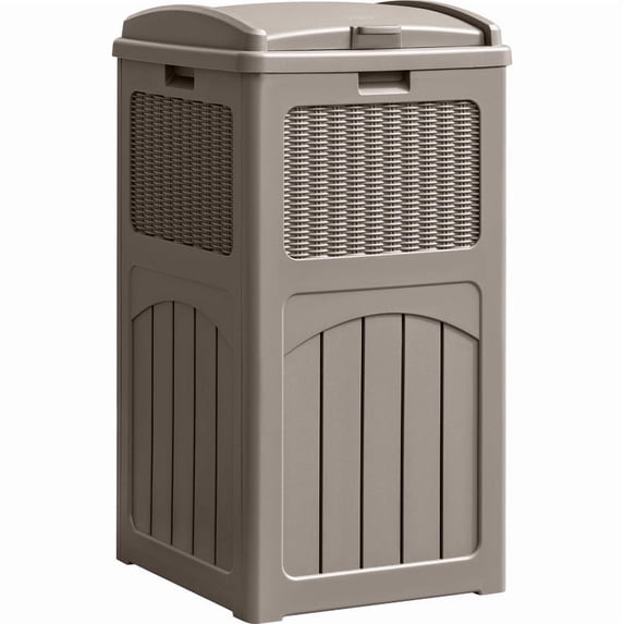 Devoko 35 Gallon All-Weather use Trash bin with Lid, Patio Resin Hideaway Trash Can with Waterproof for Backyard, Light Brown
