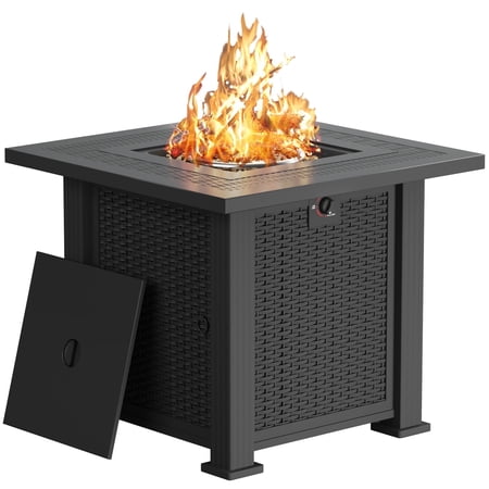 Devoko Outdoor Fire Pit 28" Square 50000 BTU Patio Propane Fire Pit Table with Lava Rocks