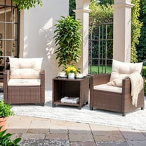 Devoko Outdoor Furniture Sets 3 Pieces Patio Bistro Set, Rattan Patio Conversation Chair Set with Cushion and Coffee Table, Beige
