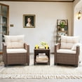 thumbnail image 1 of Devoko Outdoor Furniture Sets 3 Pieces Patio Bistro Set, Rattan Patio Conversation Chair Set with Cushion and Coffee Table, Beige, 1 of 7