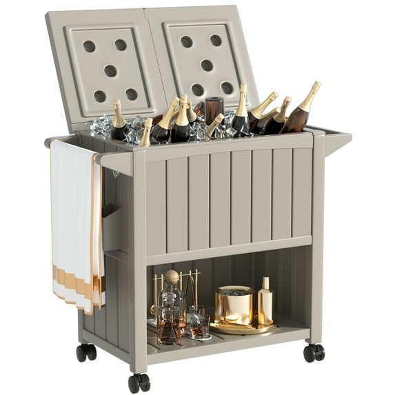 Devoko Outdoor Patio 85qt Rolling Cooler Cart Wheeled Resin Beverage Ice Chest for Outdoor Party, Gray