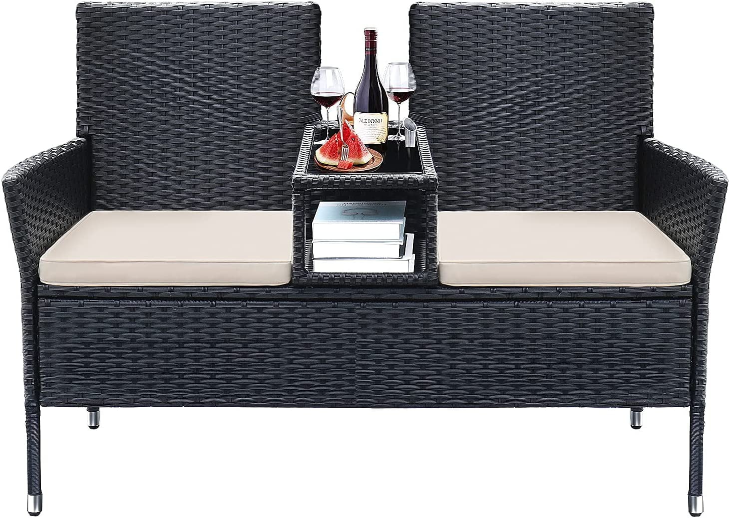 Devoko Outdoor Patio Loveseat Modern Rattan Patio Conversation