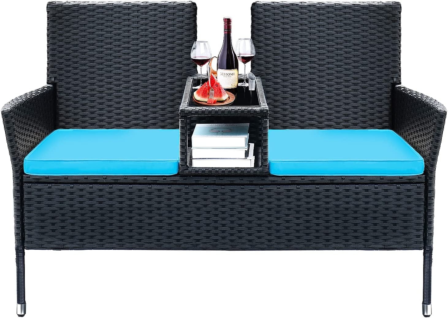 Devoko Outdoor Patio Loveseat Modern Rattan Patio Conversation Furniture Set with Cushions