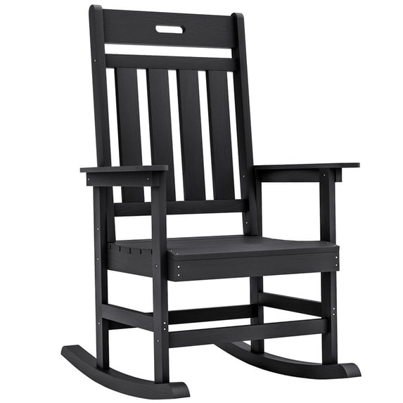 Devoko Outdoor Rocking Chair Presidential Rocker HDPE All-weather Chair (One Chair Only), Black