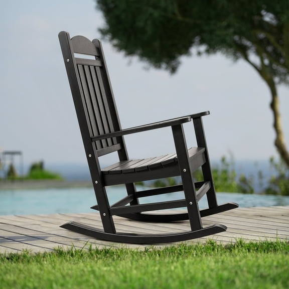 Devoko Outdoor Rocking Chair Presidential Rocker HDPE All-weather Chair (One Chair Only), Black