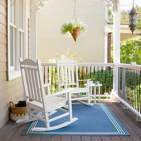 Devoko Outdoor Rocking Chair Presidential Rocker HDPE, Stainless steel All-weather Chair (One Chair Only), White