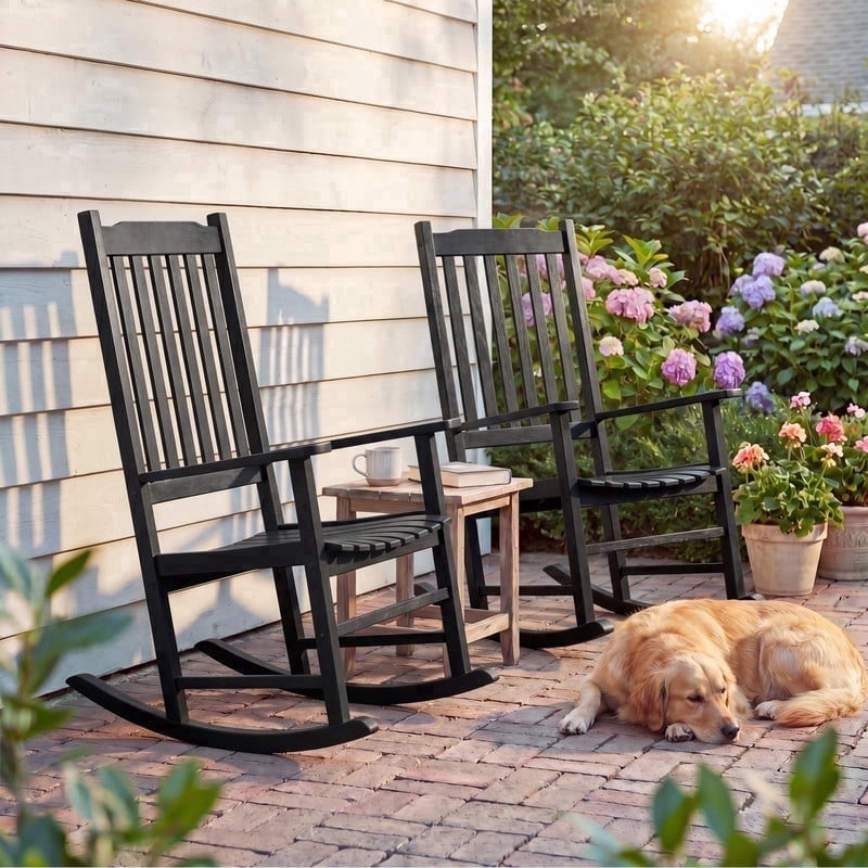 Devoko Outdoor Rocking Chair Set Of 2 Solid Acacia Wood Patio Rocking Chairs With High Backrest Porch Rocker For Patio Garden Balcony Black: A Straightforward Review