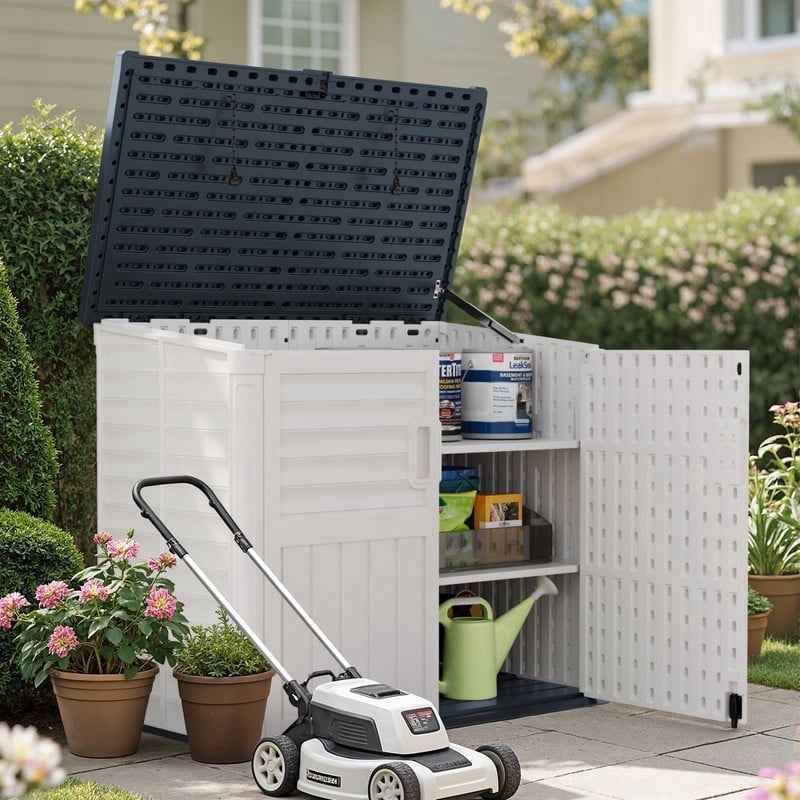 Vineego Outdoor Storage Shed Resin, 35 Cu.Ft Large Capacity Waterproof Plastic Storage Cabinet with Lockable for Garden and Patio