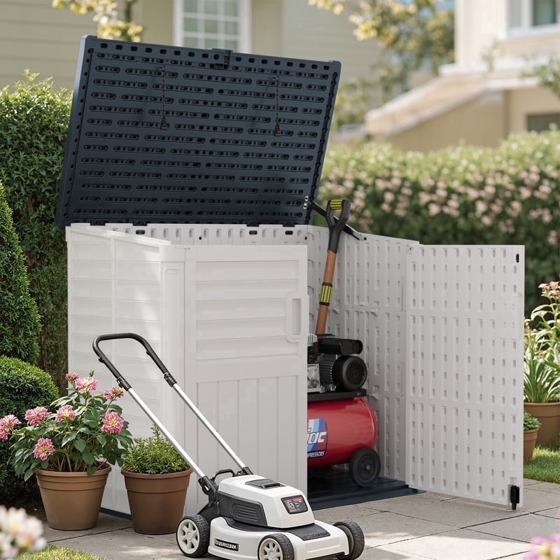 Devoko Outdoor Storage Shed Resin, 35 Cu.Ft Large Capacity Waterproof Plastic Storage Cabinet with Lockable for Garden and Patio