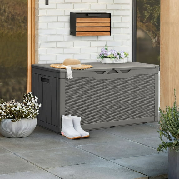 Devoko Outdoor Waterproof 100 Gallon Resin Deck Box, Gray
