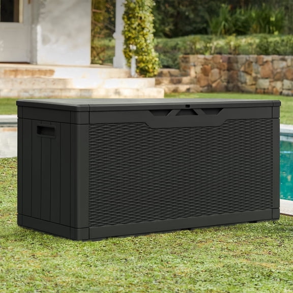 Devoko Outdoor Weatherproof 100 Gallon Resin Deck Box, Black