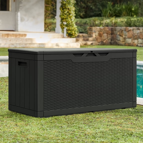 Vineego Outdoor Weatherproof 100 Gallon Resin Deck Box, Black