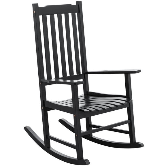 Devoko Patio Acacia Wood Ergonomic Single Rocking Chair for All-Weather Use, Black