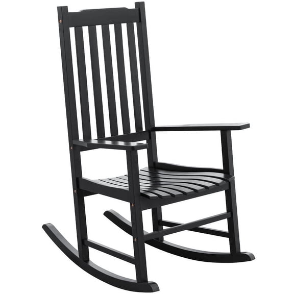 Devoko Patio Acacia Wood Ergonomic Single Rocking Chair for All-Weather Use, Black