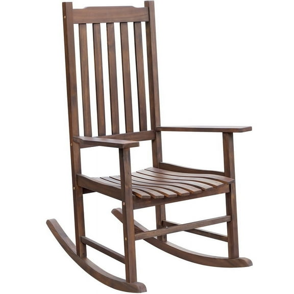 Devoko Patio Acacia Wood Ergonomic Single Rocking Chair for All-Weather Use, Brown