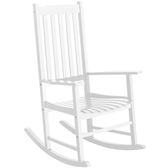 Devoko Patio Acacia Wood Ergonomic Single Rocking Chair for All-Weather Use, White