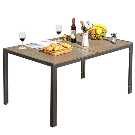 Vineego  Patio Dining Table 59" x 35" Outdoor Furniture Metal Rectangular Table, Brown