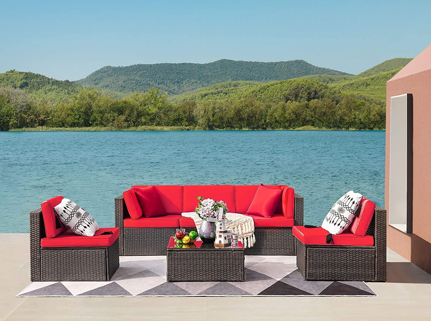 Devoko Patio Furniture Sets 6 Pieces Outdoor Sectional Rattan Sofa