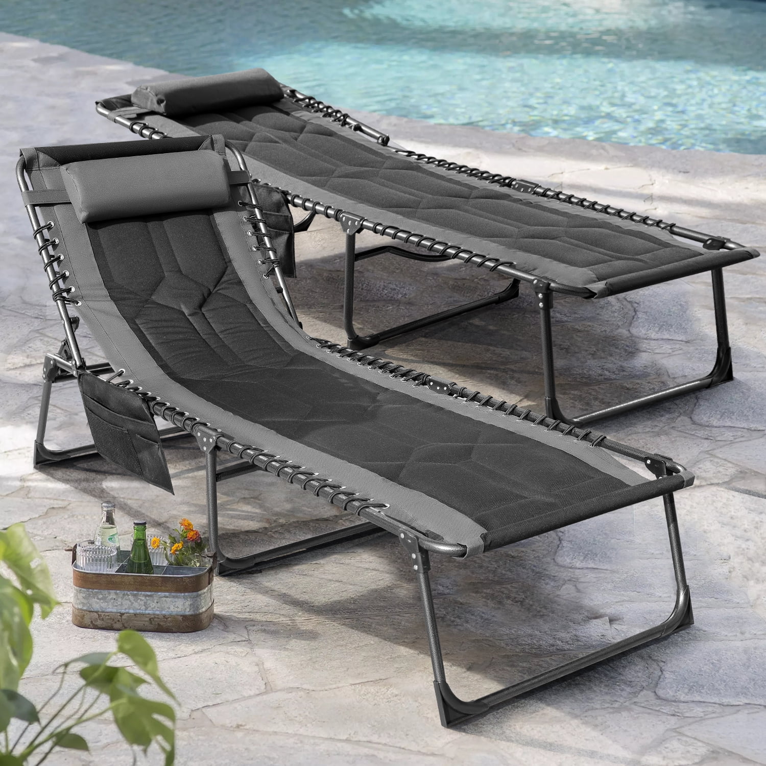 Devoko Patio Metal Lounge Chairs Folding Adjustable Chaise Chair with