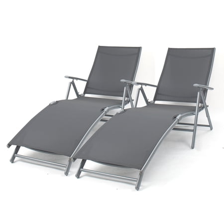 Devoko Patio Outdoor Chaise Lounge Chairs Beach Pool Side Folding Recliner Adjustable Lounge Chair Set of 2, Gray