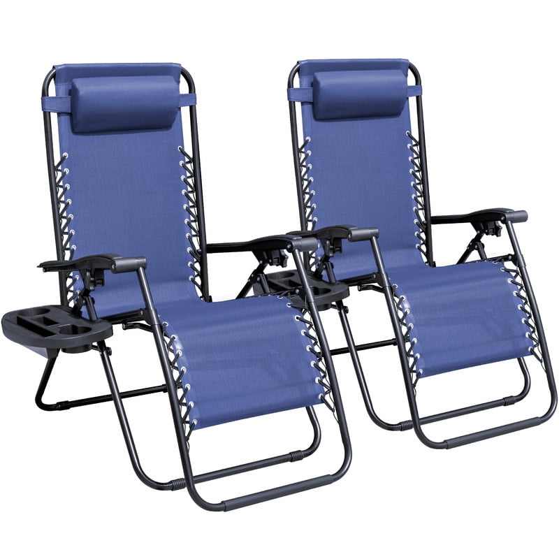 Devoko Adjustable Zero Gravity Chair with Pillow and Cup Holder - Set of 2 Blue