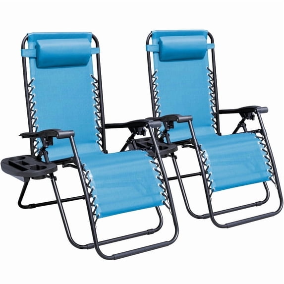 Vineego Set of 2 Outdoor Casual Adjustable Zero Gravity Chair with Pillow and Cup Holder