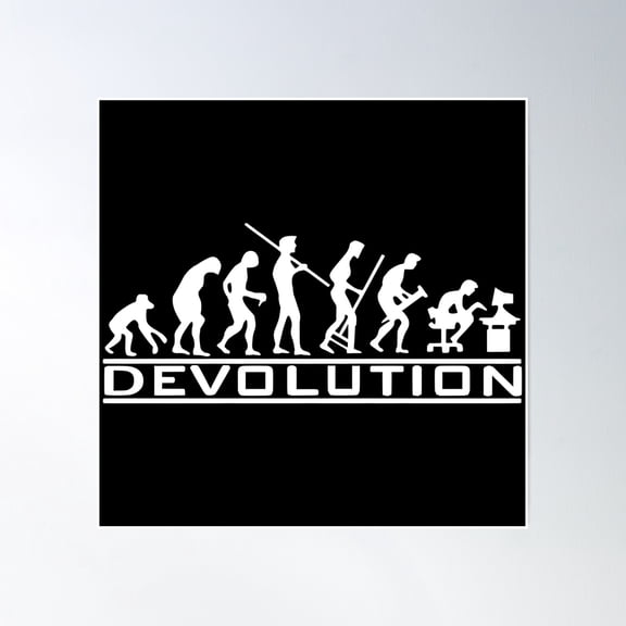 Devolution Of Man – From Evolution To Office Life Silhouette Design Poster Wall Art, Modern Wall Decor, 30x30 UNFRAMED