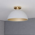 thumbnail image 1 of Devon 12.75-in W LED Compatible Glossy White and Gold Satin Brass Mid-Century Modern Semi Flush Mount Ceiling Light, 1 of 12