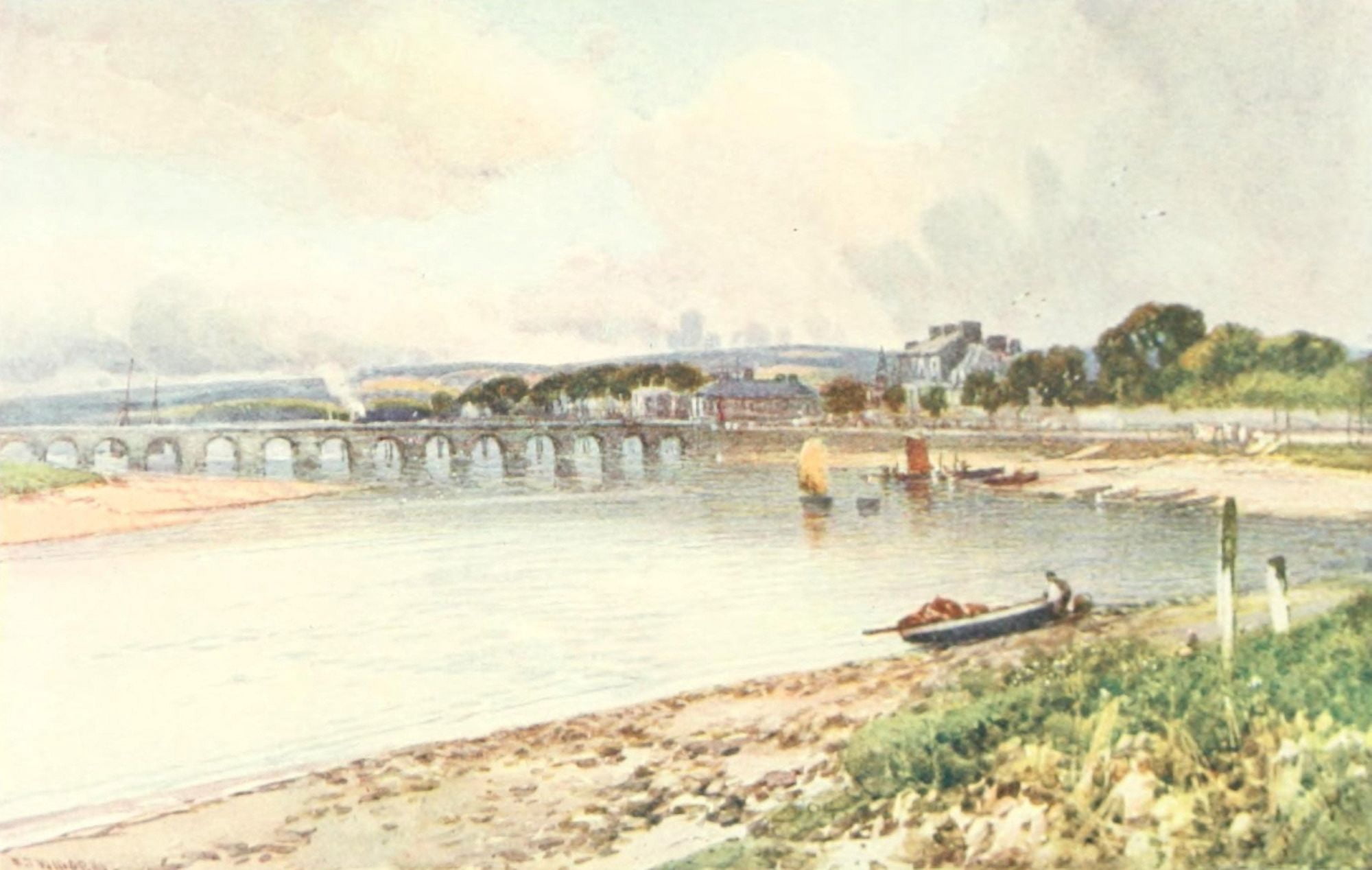 Devon 1913 Barnstaple Bridge Canvas Art - Frederick J Widgery (18 x 24)