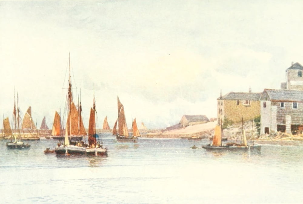 Devon 1913 Brixham Trawlers Canvas Art - Frederick J Widgery (24 x 36)