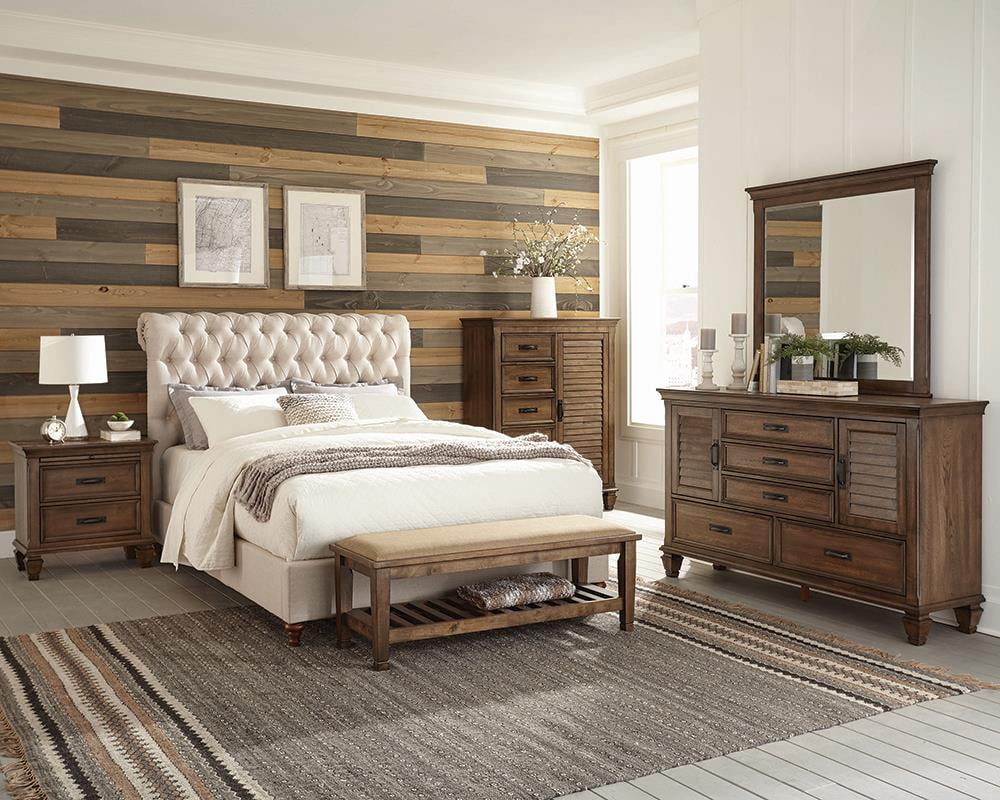 Devon 4 piece Upholstered Queen Bedroom Set Beige and Burnished