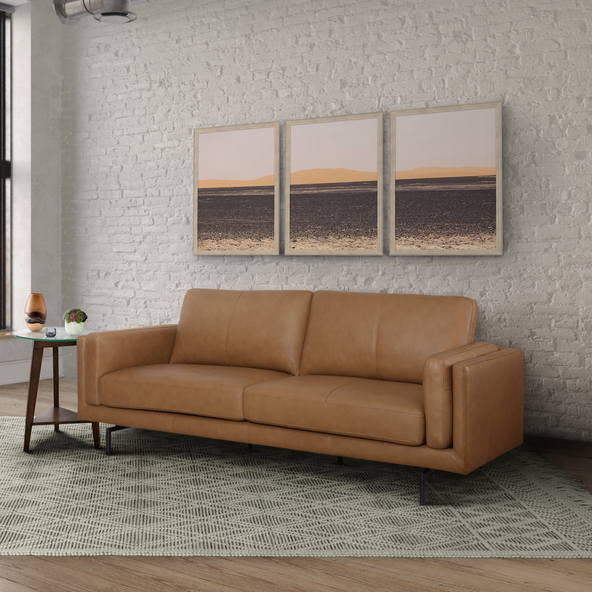 Devon & Claire Camilla Top-Grain Leather Sofa, Camel - Walmart.com