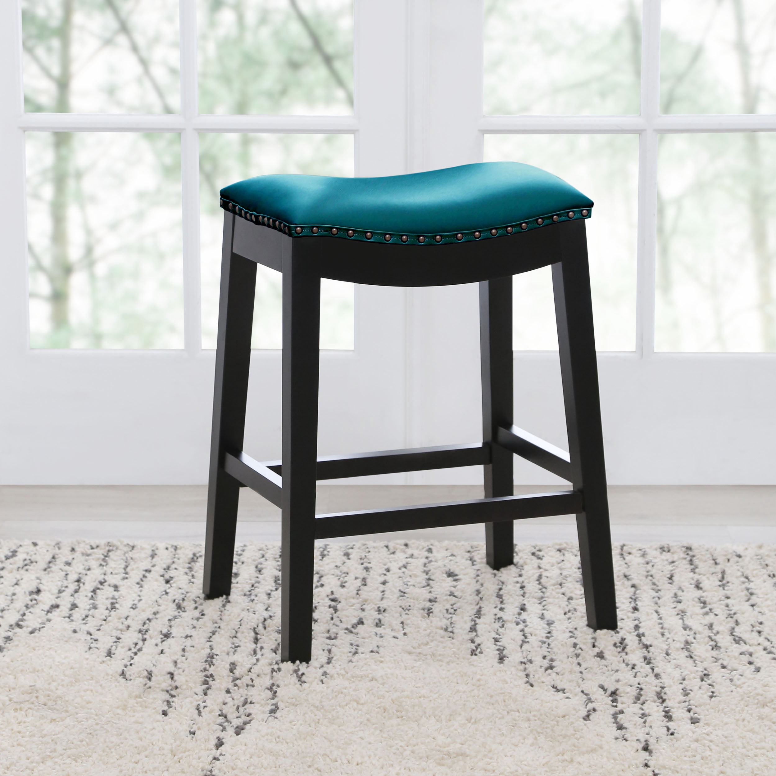 Devon & Claire Charlee Bonded Leather Saddle 26 in. Counter Stool, Teal