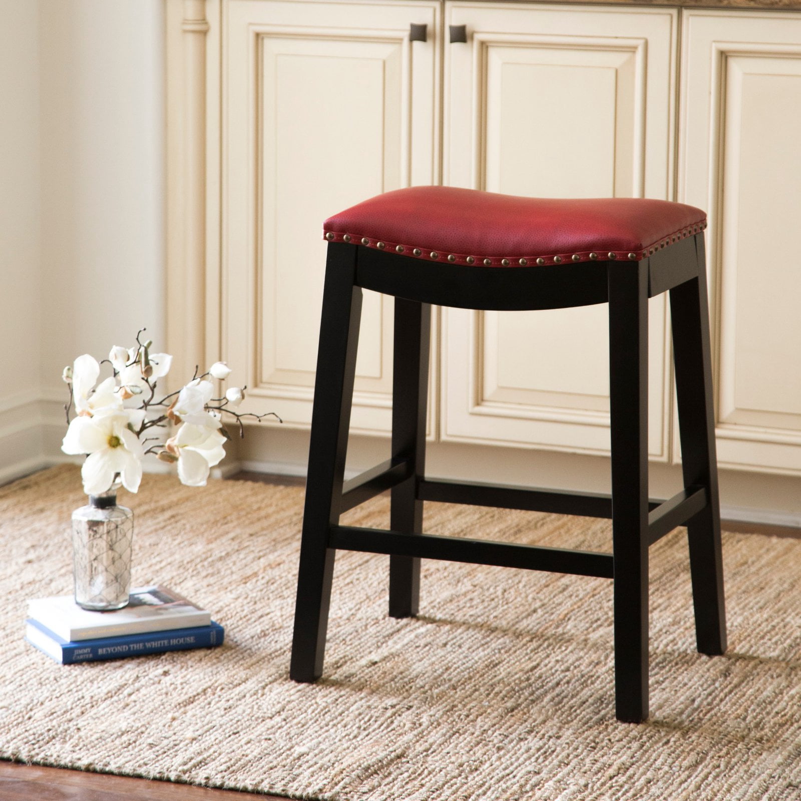 Devon &amp; Claire Charlee Bonded Leather Saddle Counter Stool, Red ...