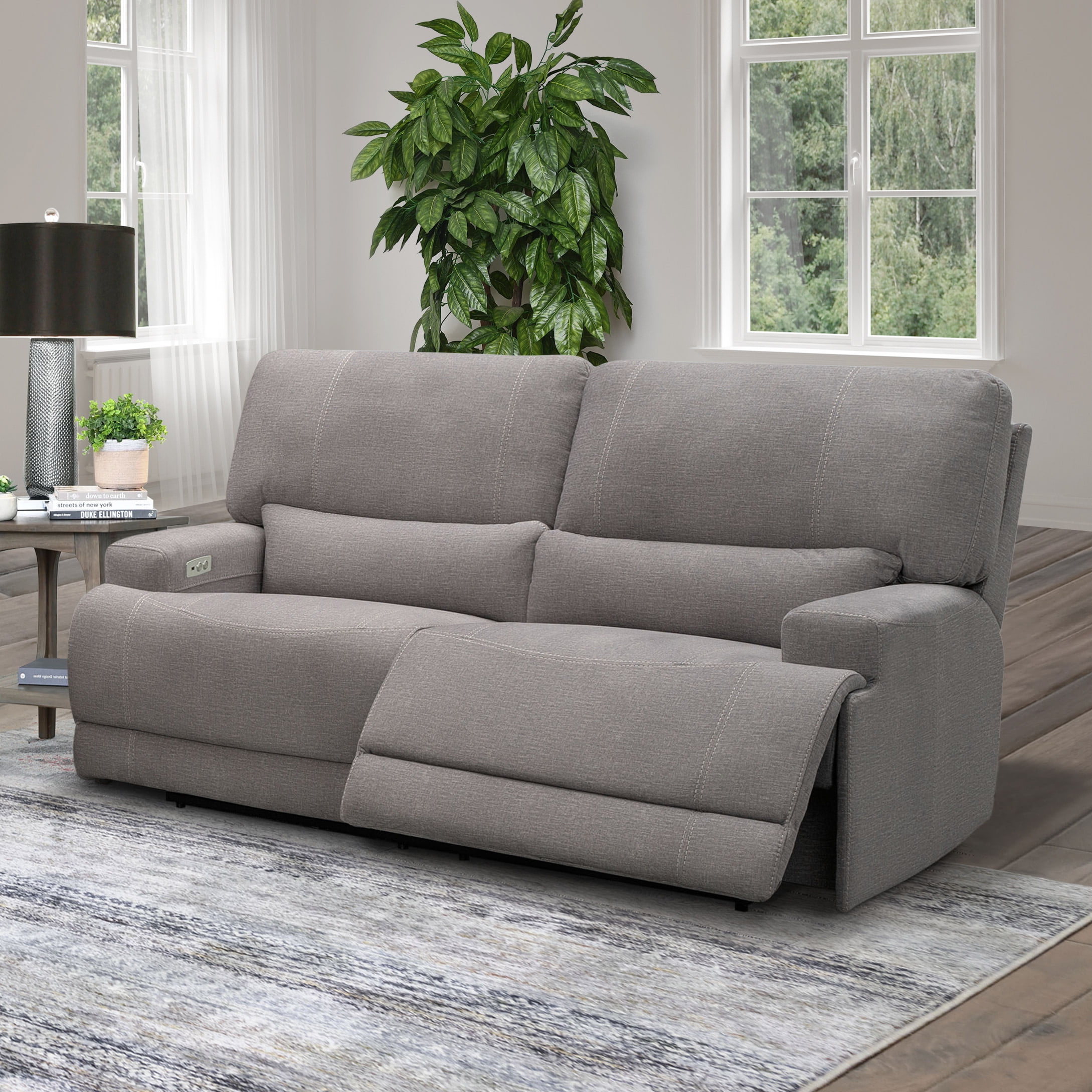 Devon Claire George Fabric Power Reclining Sofa Cream Com