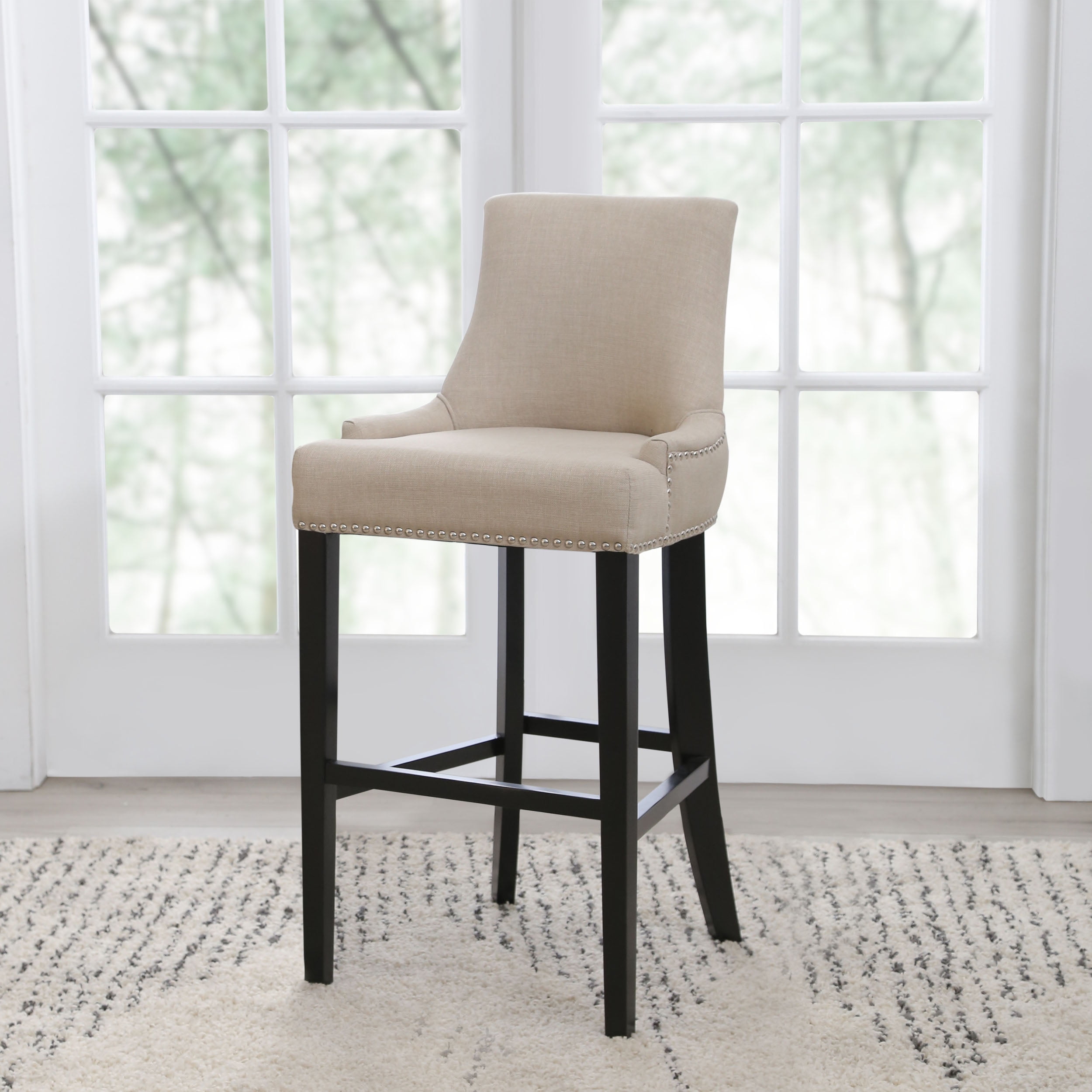 Devon & Claire Laguna Fabric Nailhead Trim Bar Stool, White