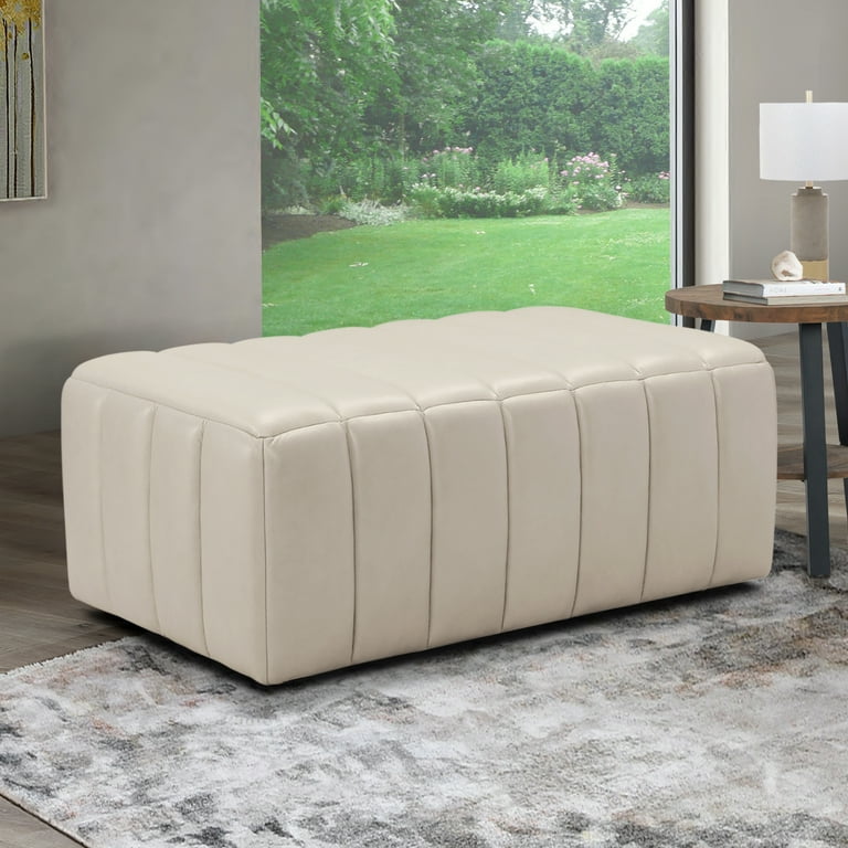 Devon Claire Lucas 100 Top Grain Leather Ottoman Ivory