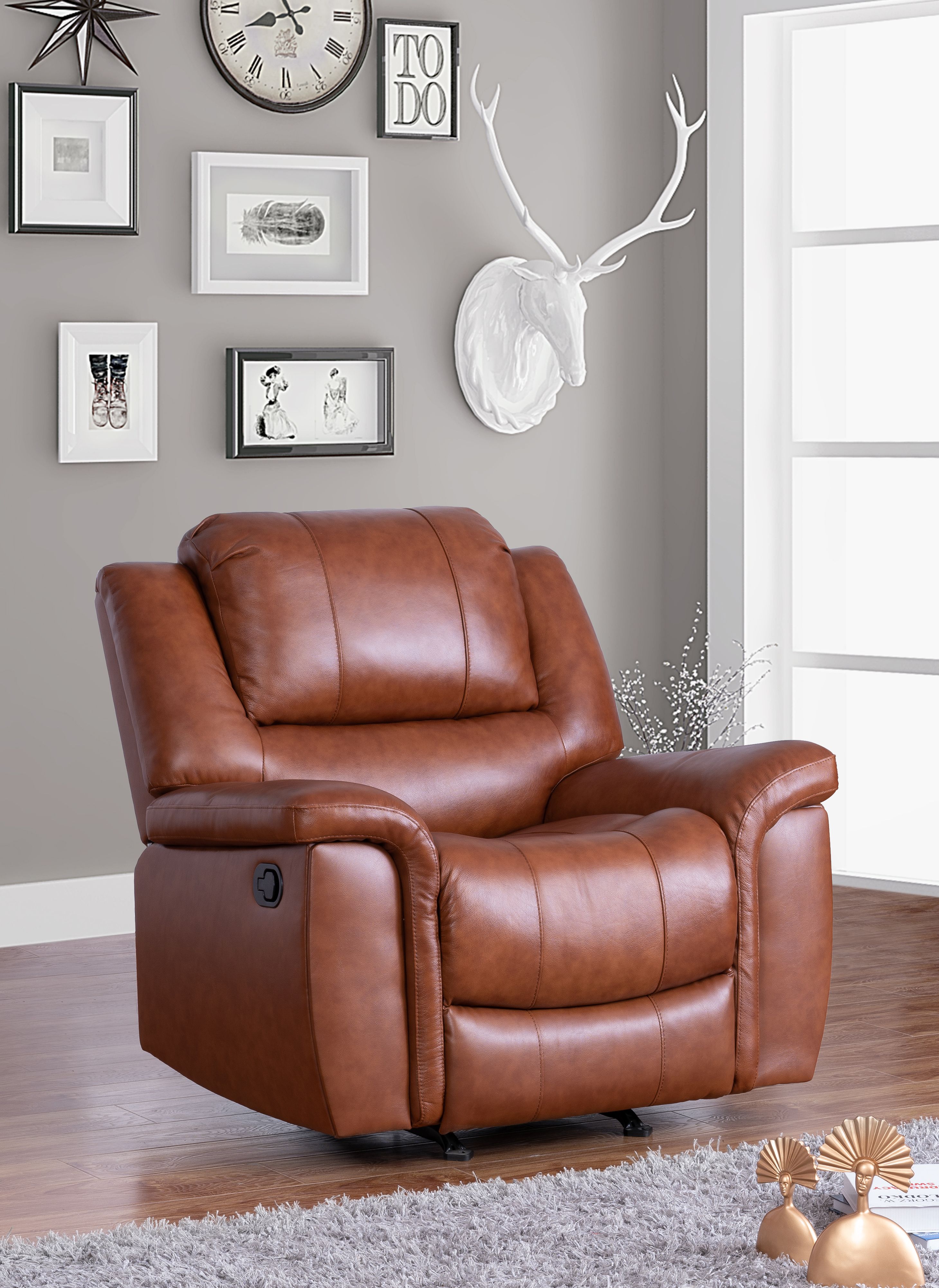 Devon & Claire Morrison Top Grain Recliner, Camel