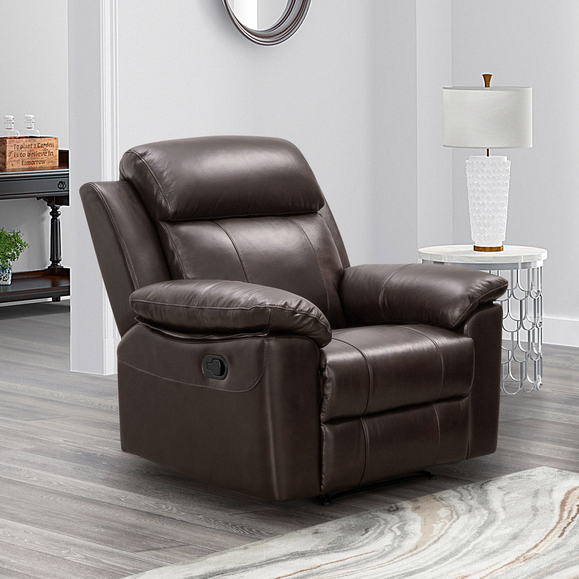 Devon & Claire Ryan Top Grain Leather Recliner, Dark Brown