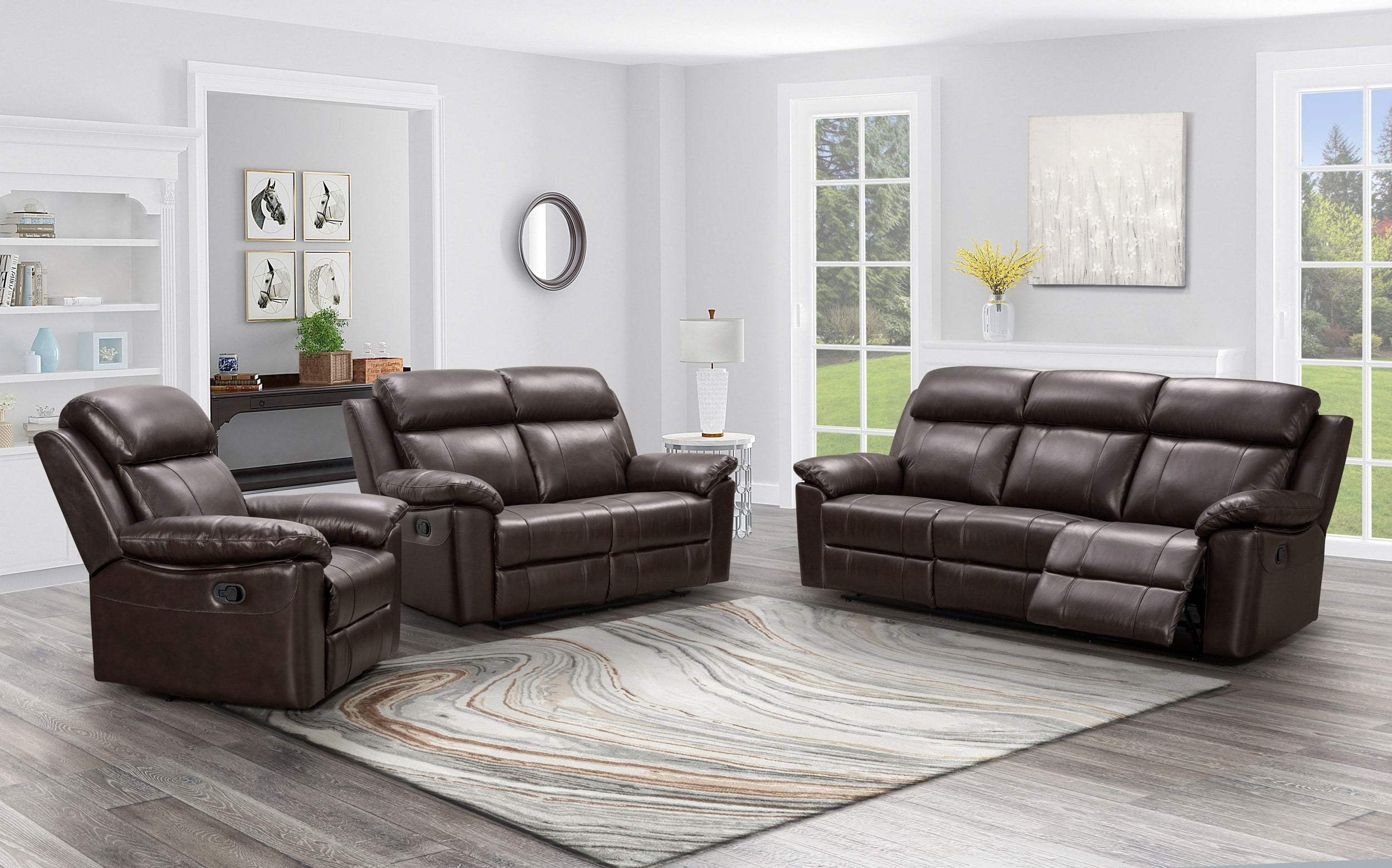 Devon Claire Ryan Top Grain Leather Reclining Sofa Set Dark Brown Walmart