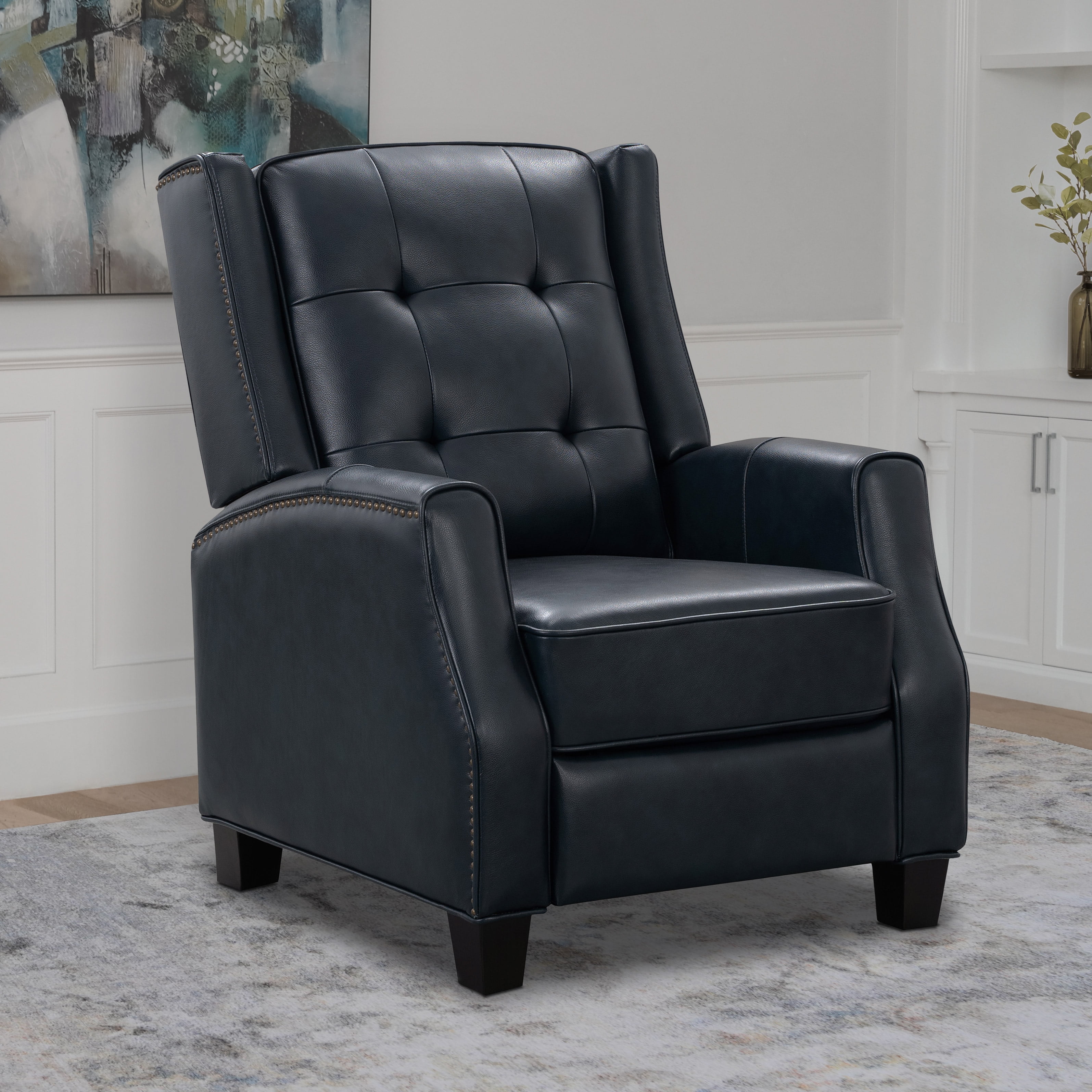 Devon & Claire Sari Leather Pushback Recliner, Navy Blue