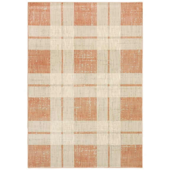 Devon Contemporary Geometric Area Rug, Orange/ Beige, 5' x 8'