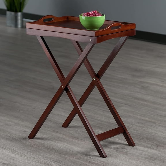 Devon Folding Butler Tray Table with Serving Tray, Antique Walnut Finish for Living Room and